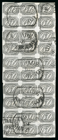 Stamp of Brazil » 1844-46 Slanting Figures 1845, 60r black, greyish paper, worn impression, type II, block of 30