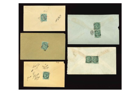 Stamp of Persia » Indian Postal Agencies in Persia Bunder Abbas: 1886-97, Group of five covers sent locally in Bandar Abas with QV 1/2a green frankings