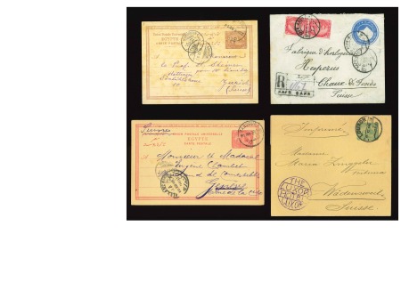 Egypt: 1882-1956 Group of 34 covers/stationery all addressed to Switzerland
