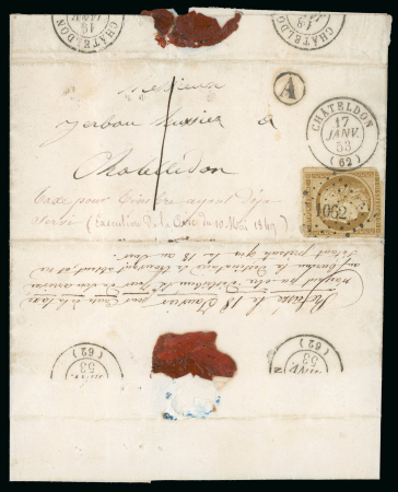 Stamp of France » Type Cérès de 1849-1850 1853, Lettre locale, affranchissement Cérès non dentelé
