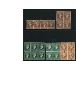 Stamp of Cuba 1855, group of five multiples on bluish paper