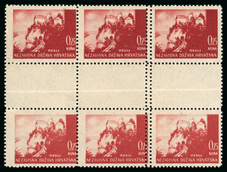 Stamp of Croatia 1941 Landscapes, 0.25k vertical interpanneau blocks with peforation varieties