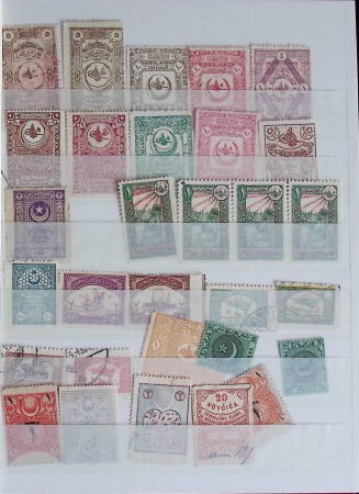 Stamp of Large Lots and Collections Turkey: Two stockbooks and a folder with 19 pages containing