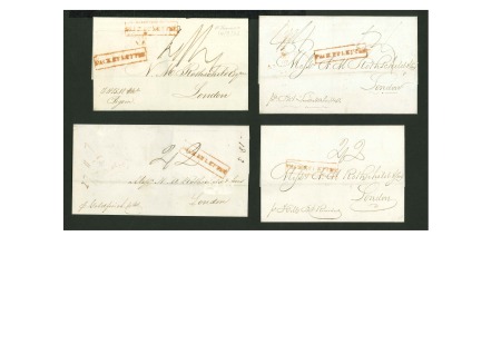 Stamp of Danish West Indies 1836-37, group of four wrappers from St. Thomas to London