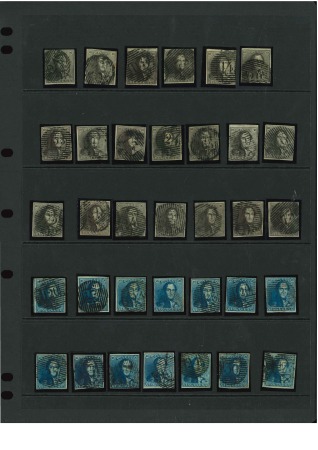 Stamp of Belgium 1849 10c and 20c selection of cancellations with 20