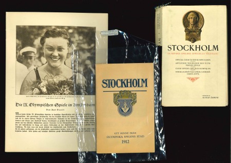 1912 Stockholm group of books incl. rule books, magazines, newspapers, etc.