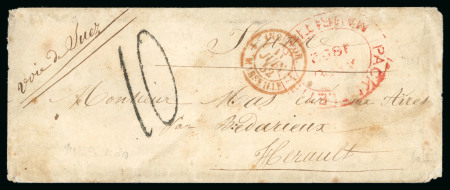 Stamp of Mauritius 1852 (Apr 8) Cover sent to Hérault with red oval "Packet Letter Mauritius", sent via Marseille and Bordeaux