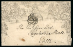 1844 1d Black Mulready envelope (A161) cancelled by