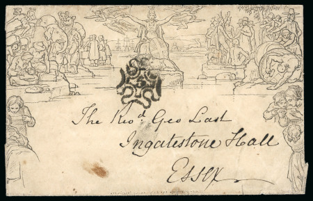 Stamp of Great Britain » 1840 Mulreadys & Caricatures 1844 1d Black Mulready envelope (A161) cancelled by