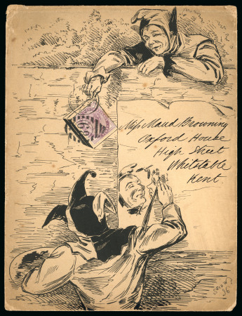 1896 Hand illustrated large envelope, depicting two