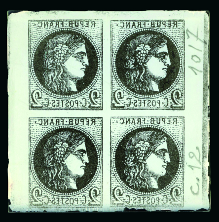 France - Bordeaux Issue 2c block of four, glass support