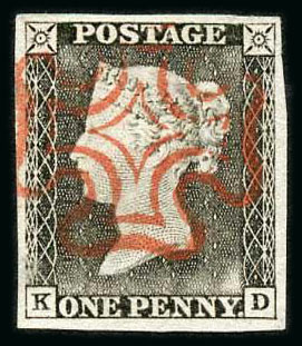 Stamp of Great Britain » 1840 1d Black and 1d Red plates 1a to 11 1840 One Penny Grey Black (KD), Pl. 1a Superb Four