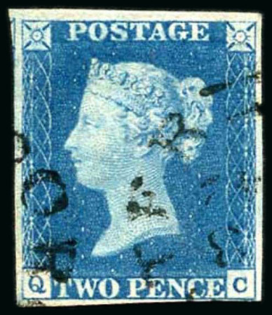 Stamp of Great Britain » 1840 2d Blue (ordered by plate number) 1840 2d. Blue, QC, Pl. 2,  Superb four Margins showing