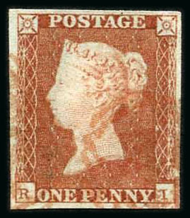 Stamp of Great Britain » 1841 1d Red 1841 Penny Red, RI, Pl. 100 Four Margin with RED 1844