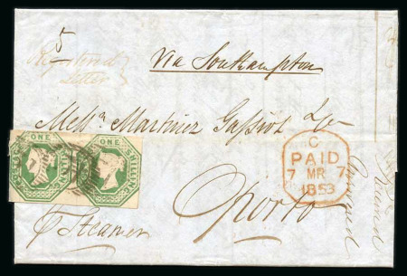 Stamp of Great Britain » 1847-54 Embossed 1853 (March 7th) letter from London to Oporto endorsed
