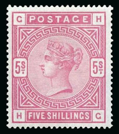 Stamp of Great Britain » 1855-1900 Surface Printed » 1867-83 High Values 1884 5/- Rose on Blued Paper Fine Fresh Mint (hinge