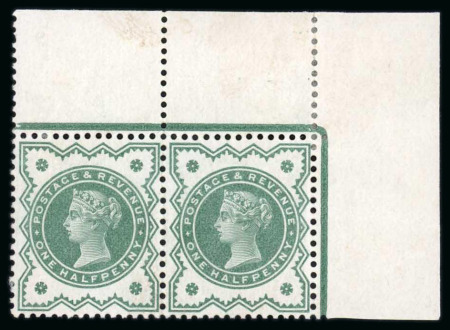 Stamp of Great Britain » 1855-1900 Surface Printed » 1887-1900 Jubilee Issue & 1891 £1 Green 1900 1/2d blue-green Colour Trial top right corner