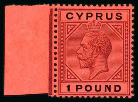 Stamp of Cyprus 1921-23 £1 Purple and Black/Red (type 12) left marginal