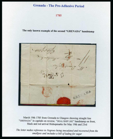 Stamp of Grenada 1785 (19 Mar.) entire letter to Glasgow rated 1/2 and