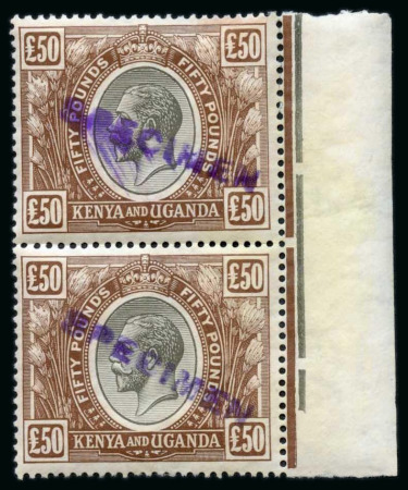 Stamp of Kenya, Uganda and Tanganyika » Kenya, Uganda and Tanganyika £50 black and brown Overprinted "Specimen" locally,