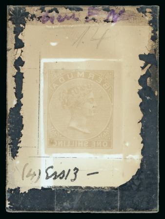 Stamp of Bermuda Bermuda - 1883 1s, exposure trial on glass in sepia