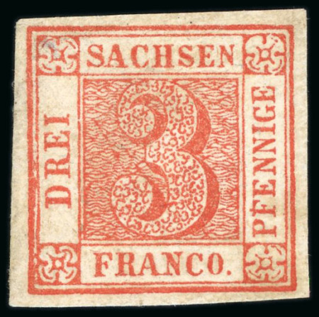 German States, Saxony - 1850 3pf red, a final uncancelled
