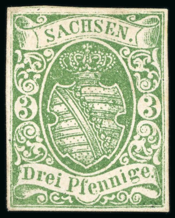 German States, Saxony - 1851 3pf green, a finished