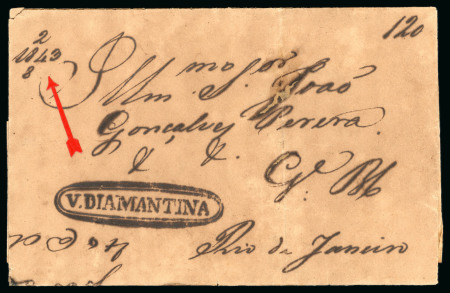 Stamp of Brazil » Postal History 1843 (Aug 2). Entire letter from Diamantina to Rio de Janeiro on the seond day of issue of the Bull's Eyes