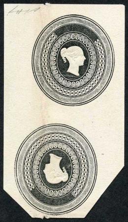 Stamp of Great Britain » 1847-54 Embossed Charles Whiting Essay in Black, Tete-Bêche pair on