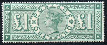 Stamp of Great Britain » 1855-1900 Surface Printed » 1887-1900 Jubilee Issue & 1891 £1 Green £1 Green, FA, Great Colour fresh mint NH