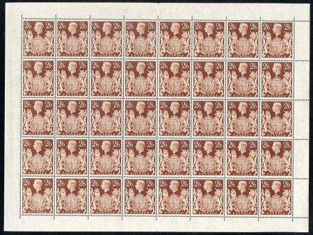 Stamp of Great Britain » King George VI 1939 2/6 Brown Complete Sheet of 40 mint NH5/7 Plate