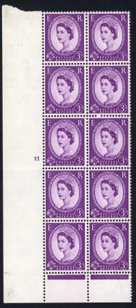 Stamp of Great Britain » Queen Elizabeth II Dollis Hill 3d Cylinder 11 no dot (I/P) Block of 10