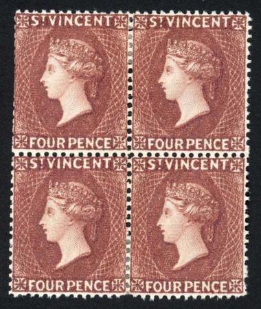 Stamp of St. Vincent 4d. red Brown wmk CA Fine Fresh Mint (clipped perfs