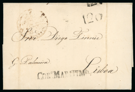 Stamp of Brazil » Postal History 1825 (Nov 11). Entire letter from Pernambuco to Lisbon with disinfection hs