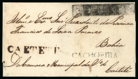 Stamp of Brazil » Postal History 1837 (Aug 30). Cover from Caetete (BA) to Bahia, negative "R°DeContas" rectangle 