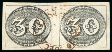 Stamp of Brazil » 1843 Bull's Eyes 1843, 30r black, worn impression, pair with Campinas hs