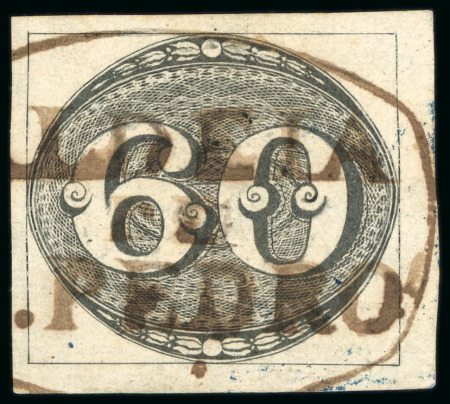 Stamp of Brazil » 1843 Bull's Eyes 1843, 60r black, early impression, brown "ALDEIA/DE/S.PEDRO" framed hs 