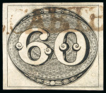 1843, 60r black, intermediate impression,