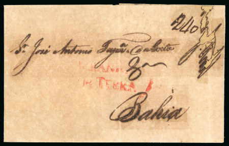 Stamp of Brazil » Postal History 1822 (July 1st). Cover from Maranhão to Bahia, bearing red "MARANHAO/POR TERRA" hs