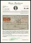 Stamp of Chile » General issues 1854, Lithographed by Henri Gillet, 5 c. pale red-brown, two examples on external mail