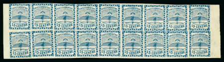 1860, Small Figures, 15c dark blue, plate B, horizontal block of 18
