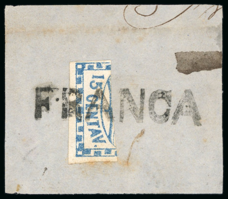 Stamp of Argentina » Argentine Confederation 1858, Small Figures, 15c blue, one third used on piece at Gualeguaychú