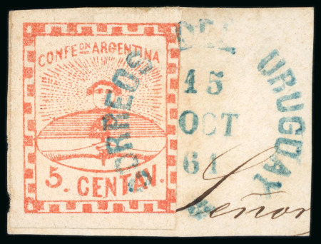 Stamp of Argentina » Argentine Confederation 1858-60, "Confederación" assembly of 27 stamps, mainly on fragments with a variety of usages.