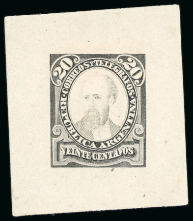 Stamp of Argentina » General issues 1889-91, Unissued 20c, die proof in black on chalk-surfaced paper with centre almost omitted