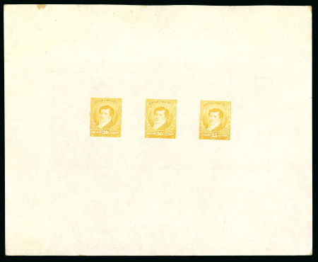 1892-95, "Manuel Belgrano", composite die proof comprising 30c, 80c & 15c in yellow-buff