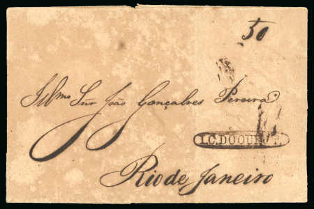 Stamp of Brazil » Postal History 1839 (May 20). Entire letter with "I.C.Do Ouro P." oval hs in brown