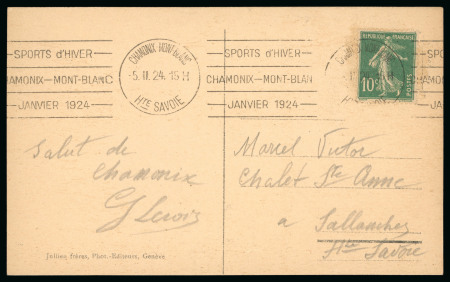 12th Day (Closing Ceremony): 1924 (Feb 5) picture postcard with "SPORTS d'HIVER / CHAMONIX-MONT BLANC / JANVIER" cancel