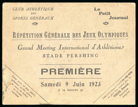 1923 Grand Meeting International d'Athletisme, Stade Pershing, unused ticket for the event on 9th June 1923