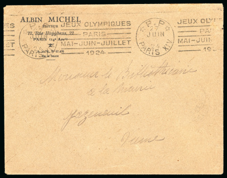 1924 (Jun 27) Commercial cover sent with the rare "P.P. / PARIS XIV" "JEUX OLYMPIQUES / PARIS / MAI-JUIN-JUILLET / 1924" roller frank 