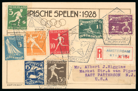During the Games: 1928 (Aug 10) picture postcard sent registered to the USA with the complete Olympic set of 8